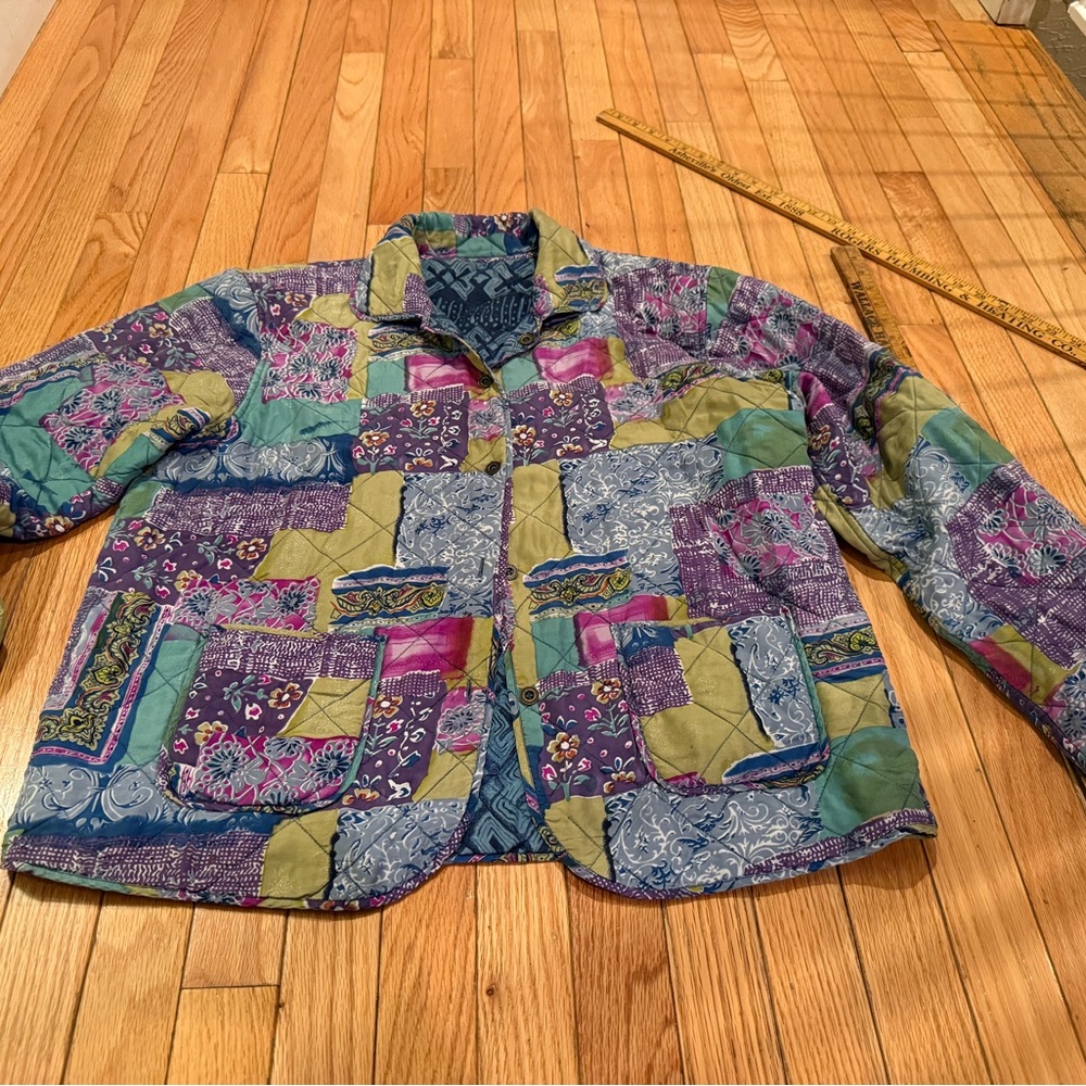 Anna And Frank Multicolor Silk Patchwork Jacket cottage bohemian festival - Picture 4 of 8